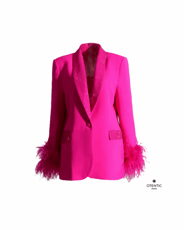 Blazer Slim avec Décoration Plumes rose