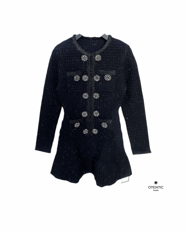 Mini robe noir à manches longues en laine
