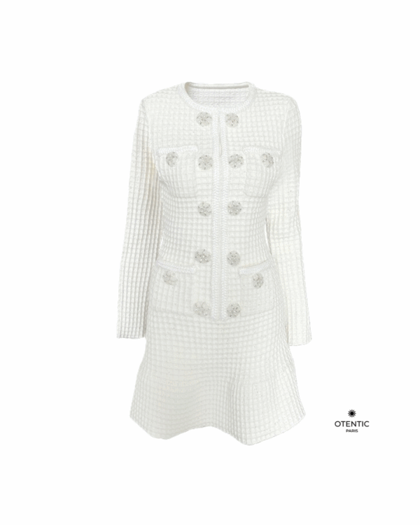 Mini robe blanche à manches longues en laine