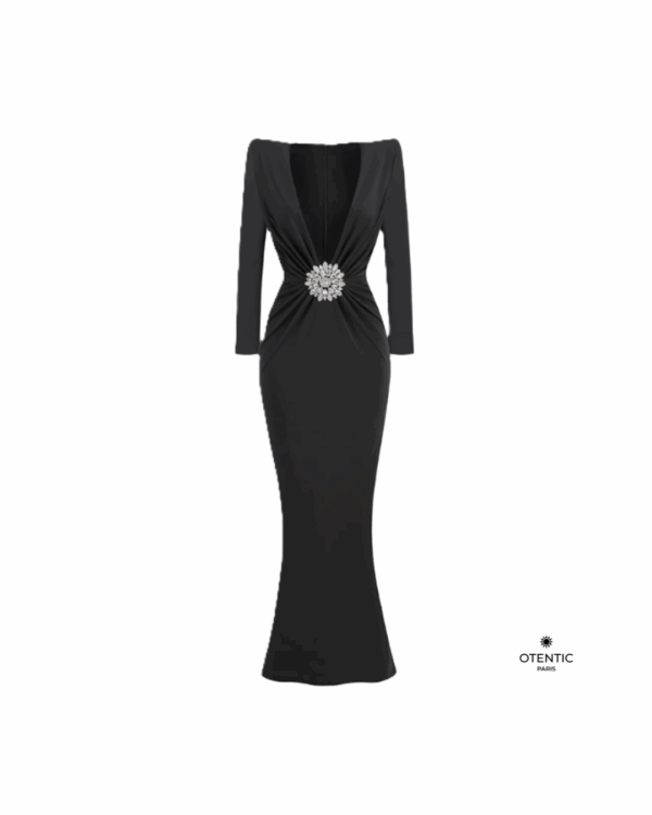 Robe glamour manches longues à cristaux