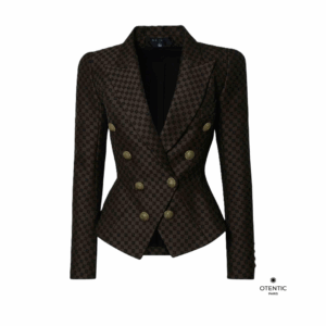 Blazer Slim Fit Femme Marron à Monogramme