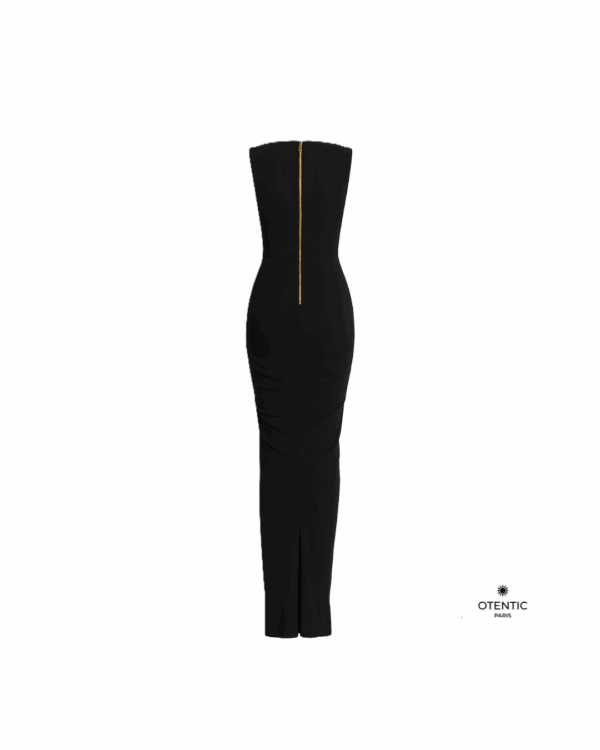 Robe Longue Drapée à Boutons Dorés dos