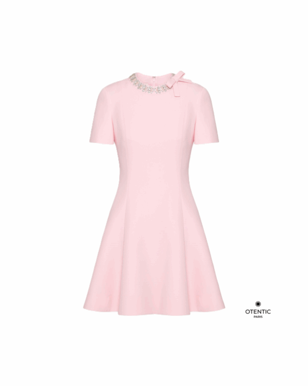 Robe Évasée à Col Bijou rose