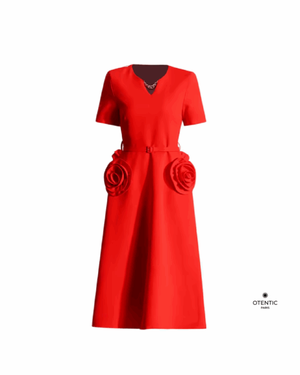 Robe Rouge Sculpturale – Édition Roseraie