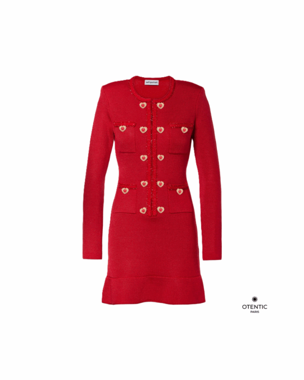 Mini robe rouge à manches longues en laine