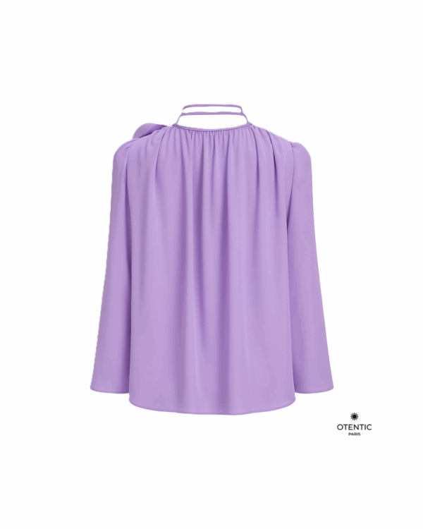 Blouse fluide blanche avec détail floral violet dos