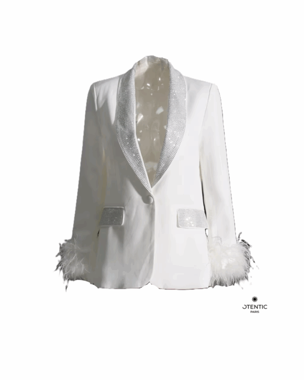 Blazer Slim avec Décoration Plumes blanc