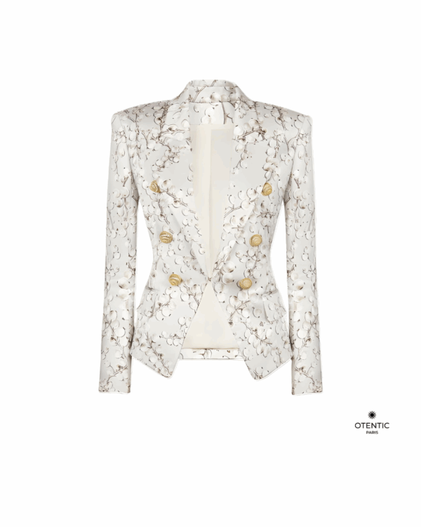 blazer en satin ivoire ornée de motifs floraux