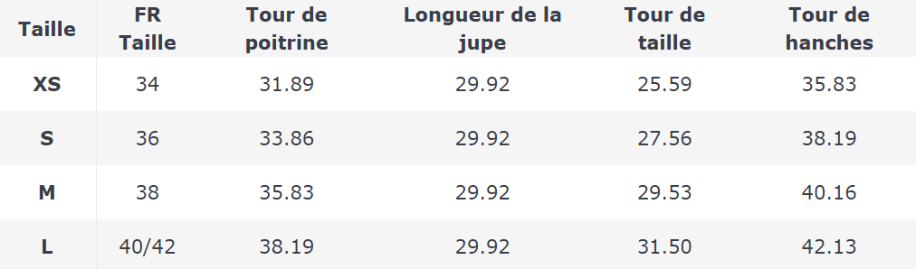 Tableau de taille Robe à boutons argentés
