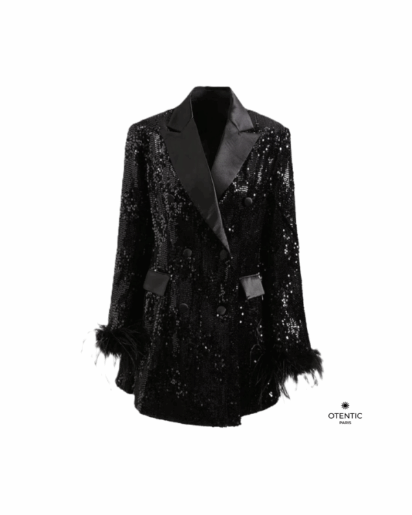 Blazer noir chic à plume