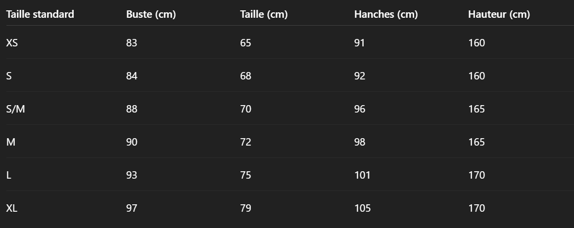 Tableau de taille Robe élégante à encolure dégagée