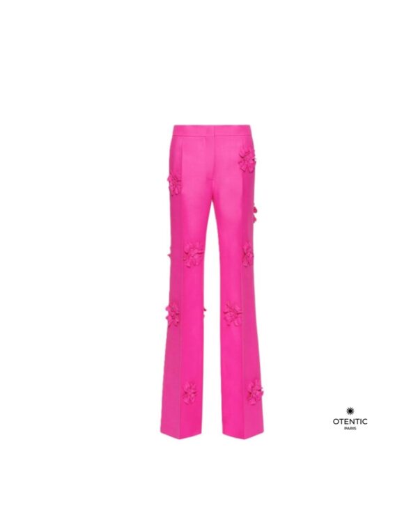 Pantalon motif à fleurs rose