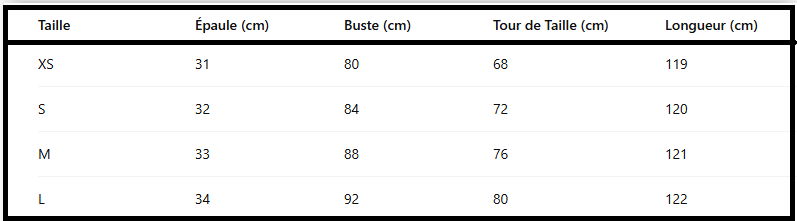 Tableau de taille Robe Duo impériale