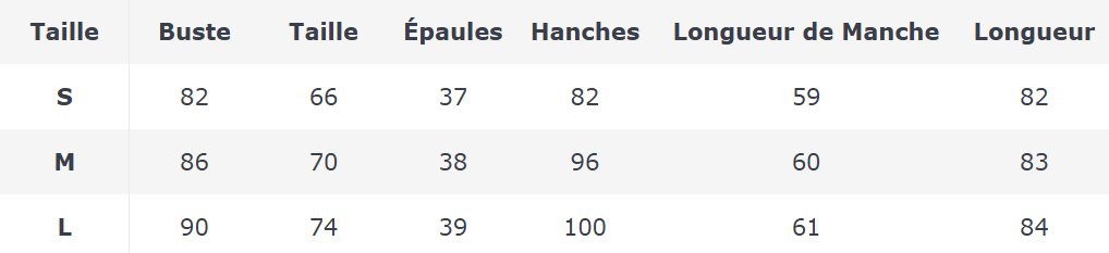Tableau de taille Robe "Salomé"