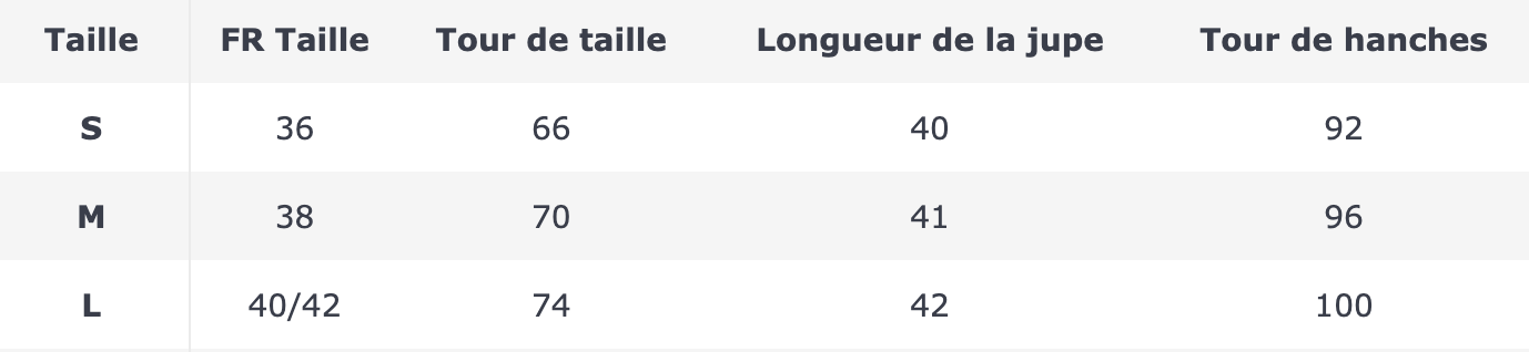 tableau de taille jupe noir et blanc