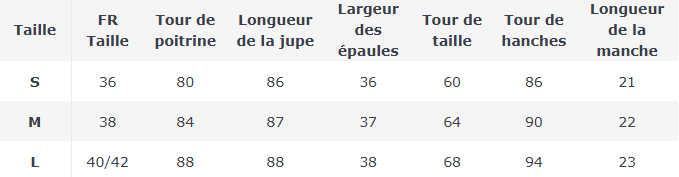 Tableau de taille Robe douce à manches courtes et coupe ajustée