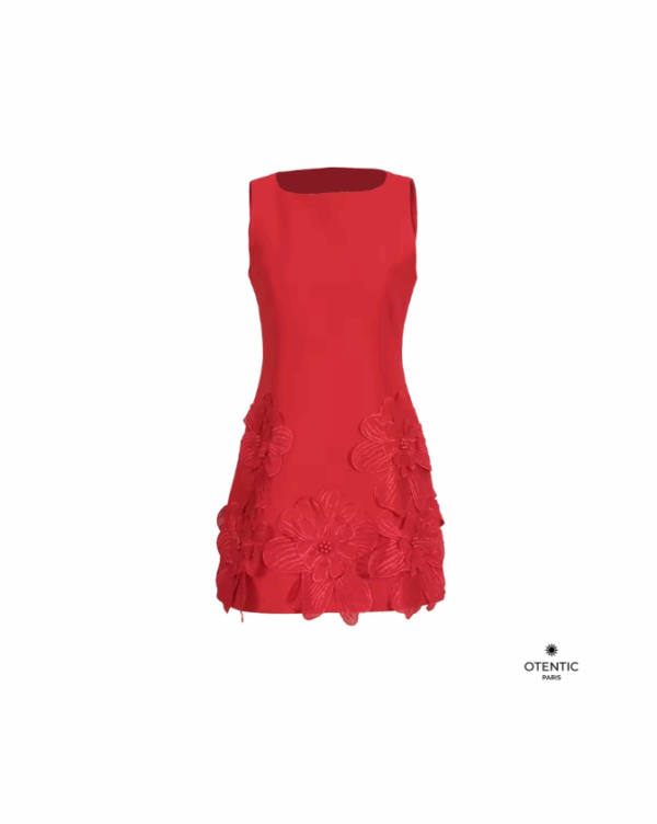 Robe rouge Brodée 3D – Fleur d’Obsidienne